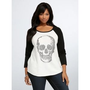 Torrid White Black Rhinestone Skull Raglan Knit Sweater Size 2X